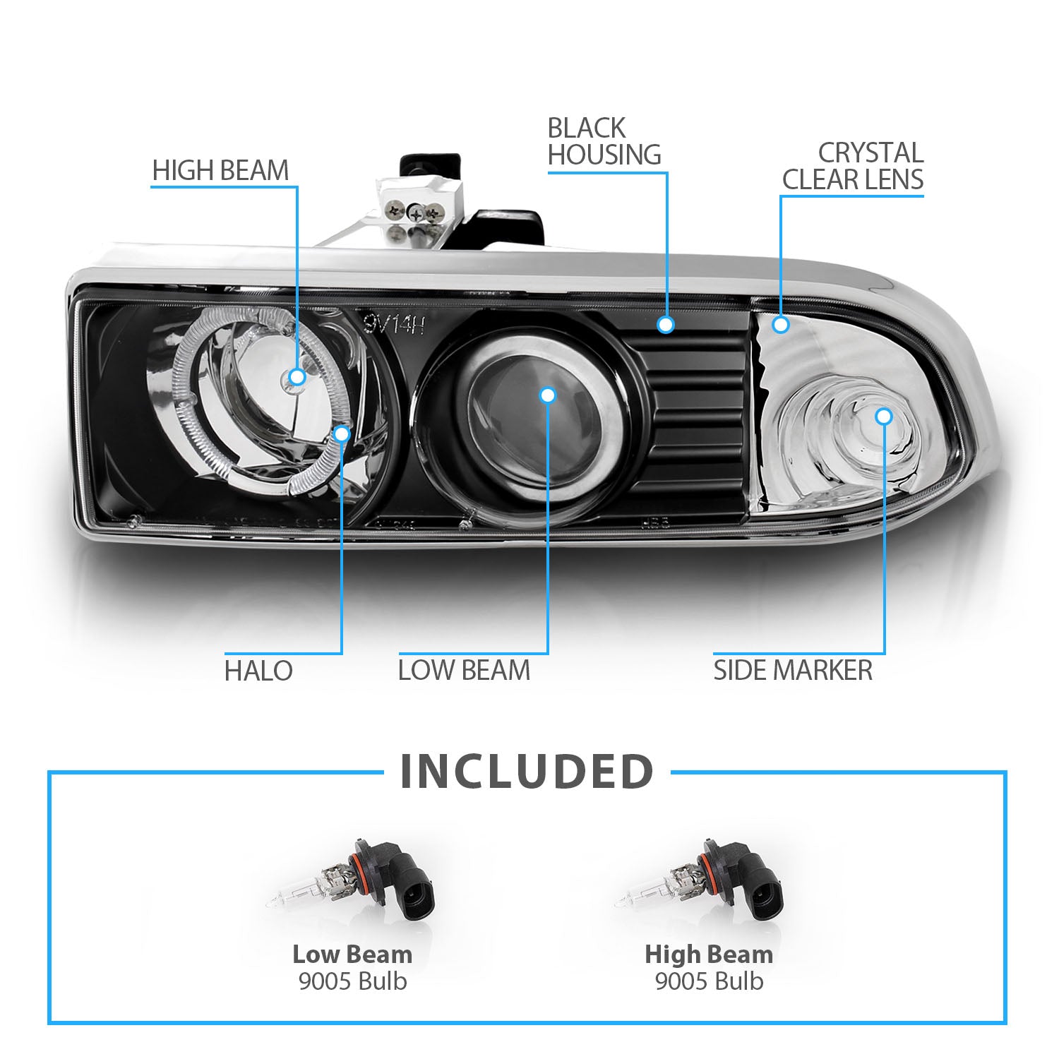 CHEVY S10/BLAZER 98-04 PROJECTOR HEADLIGHTS HALO BLACK CLEAR