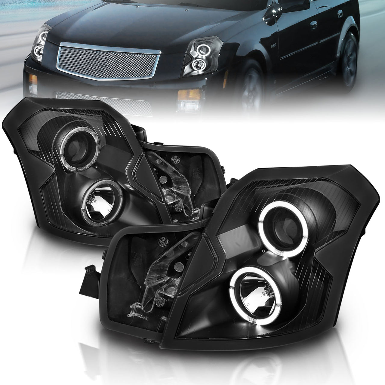 CADILLAC CTS 03-07 PROJECTOR HEADLIGHTS HALO BLACK CLEAR