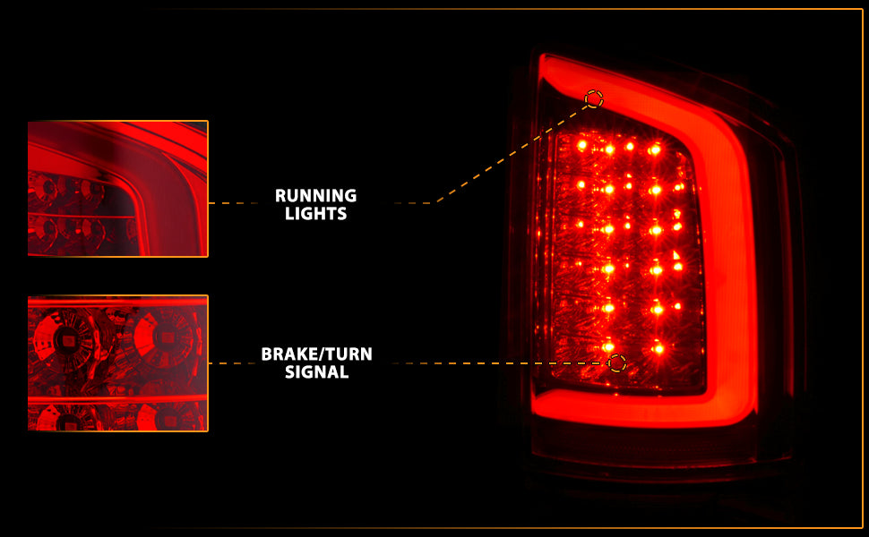 DODGE RAM 1500 02-05 / 2500/3500 02-06 LED TAIL LIGHTS RED/CLEAR LENS W/ C LIGHT BAR