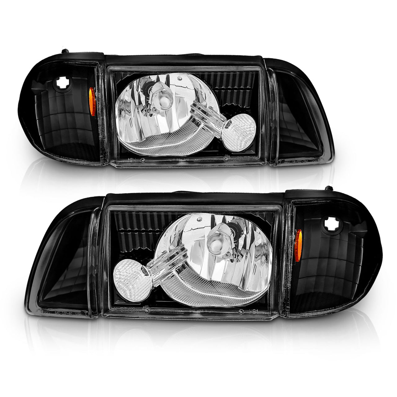FORD MUSTANG 87-93 CRYSTAL HEADLIGHTS BLACK SET W/ CORNER & PARKING