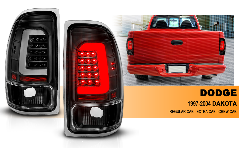 DODGE DAKOTA 97-04 L.E.D T.L BLACK HOUSING CLEAR LENS W/ C LIGHT BAR