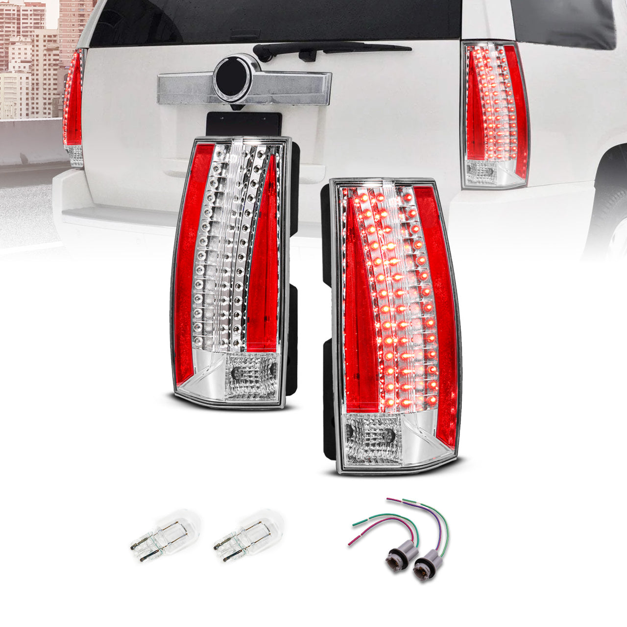 CADILLAC ESCALADE 07-14/HYBRID 09-13 LED TAIL LIGHTS ALL CHROME