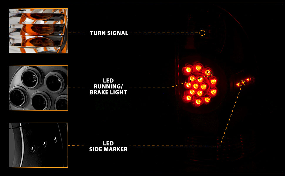 TOYOTA TACOMA 05-06 LED TAIL LIGHTS BLACK HOUSING CLEAR LENS