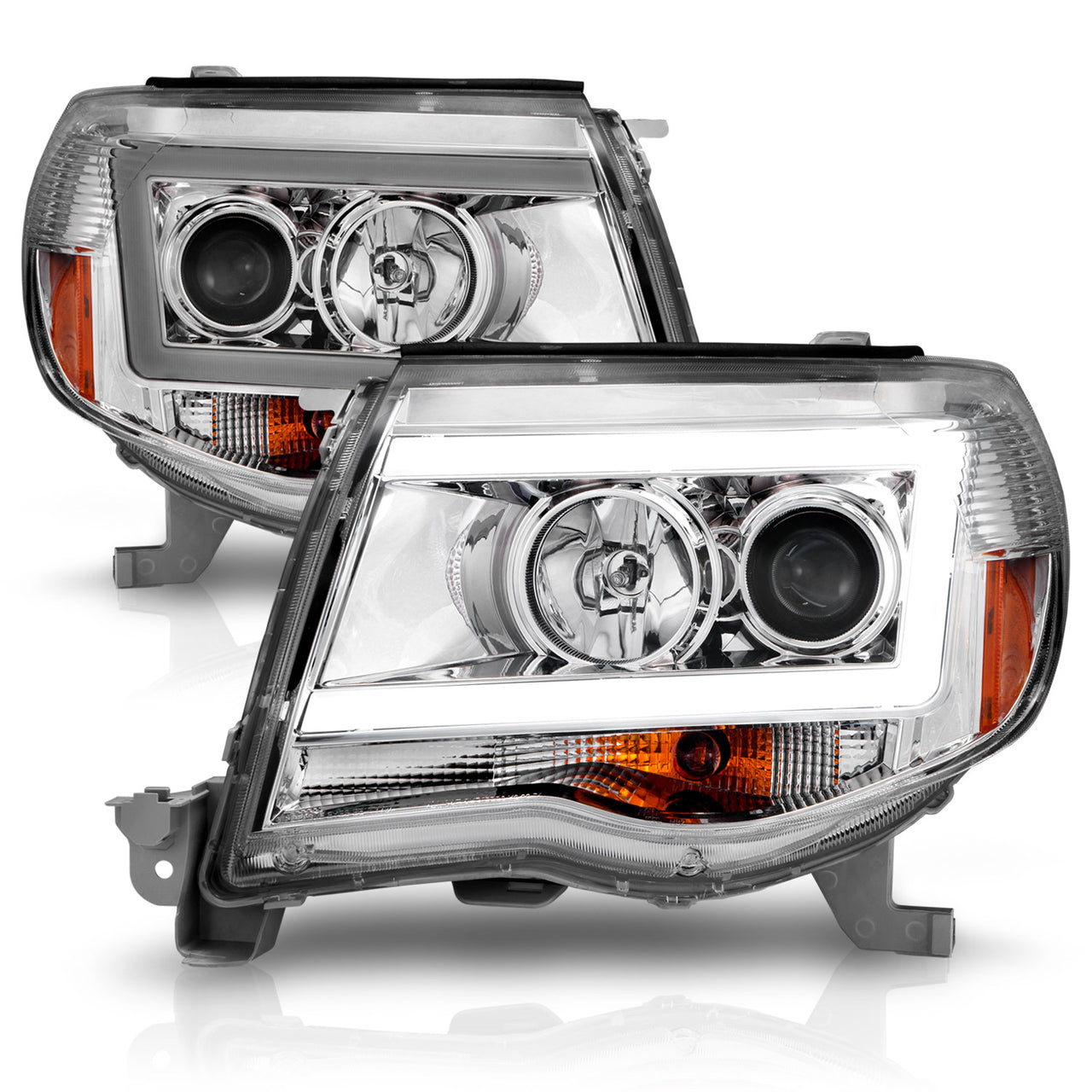 TOYOTA TACOMA 05-11 PROJECTOR LIGHT BAR STYLE HEADLIGHTS CHROME AMBER  (W/ C LIGHT BAR)