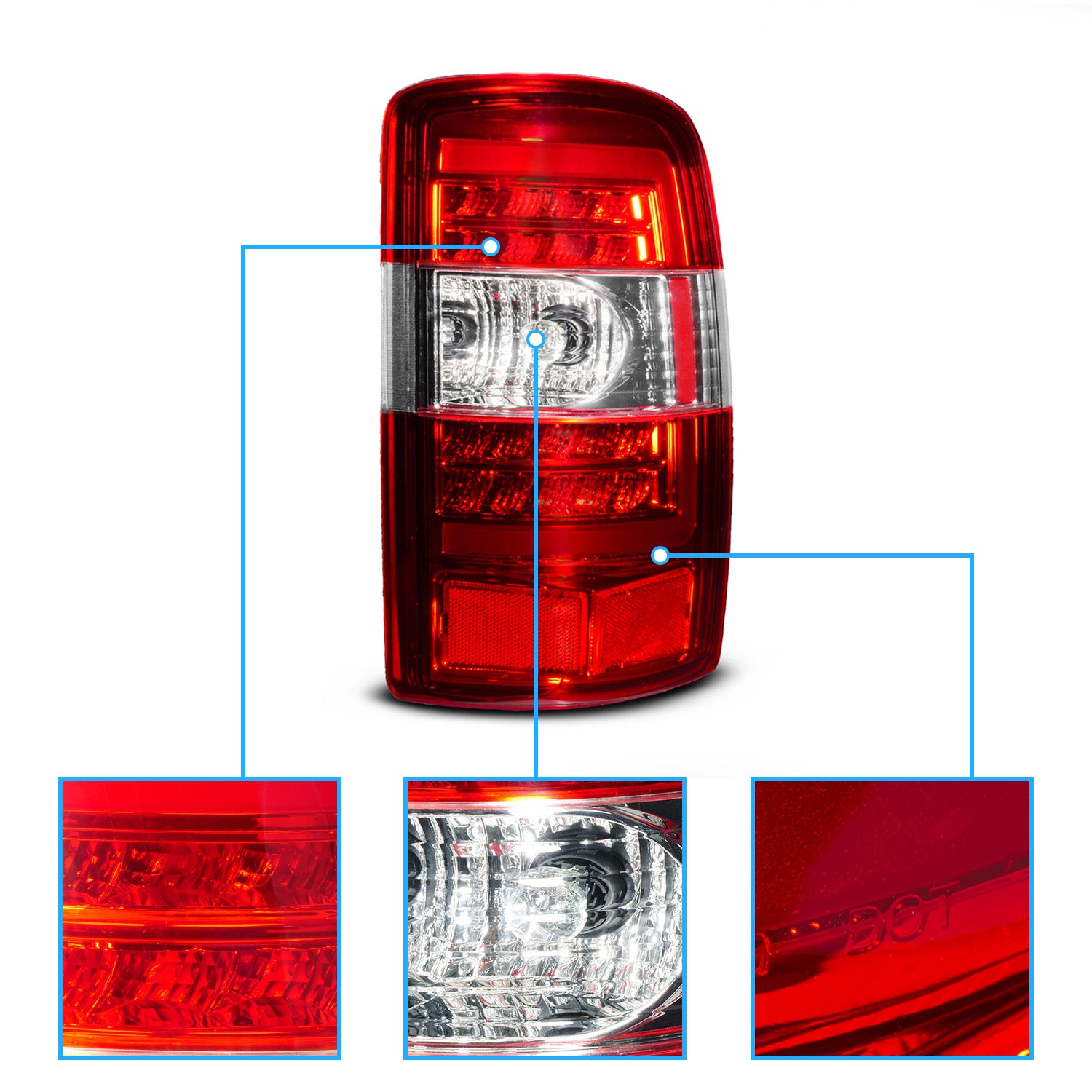 CHEVY TAHOE/SUBURBAN/GMC DENALI 00-06 LED TAIL LIGHTS RED/CLEAR LENS CHROME HOUSING