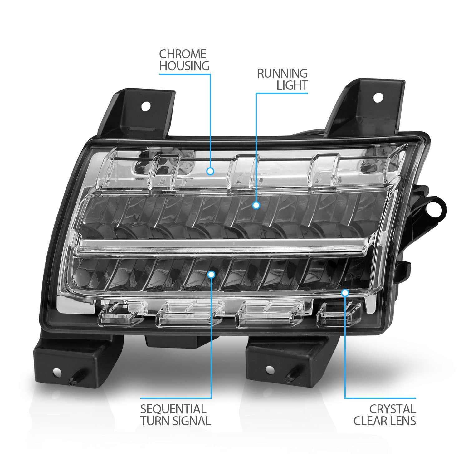 JEEP WRANGLER 18-21 / GLADIATOR 20 LED SIDE MARKERS CHROME  (SEQUENTIAL SIGNAL) (FOR SPORT, SPORT S MODEL/BULB TYPE)