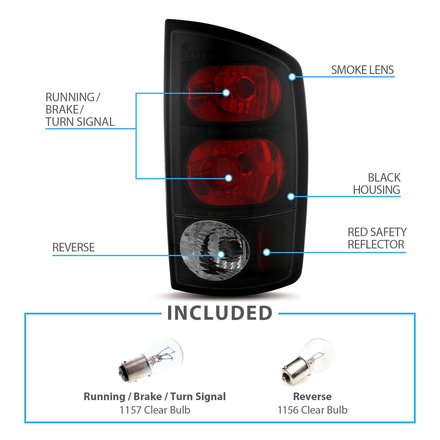 DODGE RAM 02-05 TAIL LIGHTS BLACK DARK SMOKE