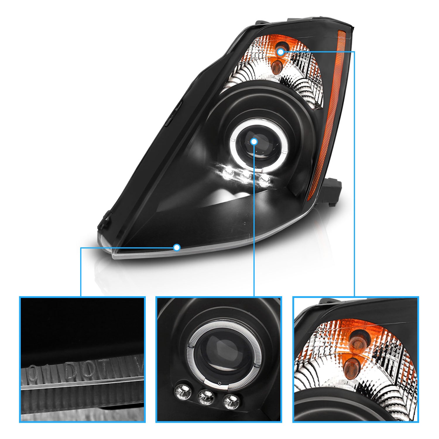 NISSAN 350Z 03-07 PROJECTOR HEADLIGHTS HALO BLACK CLEAR AMBER