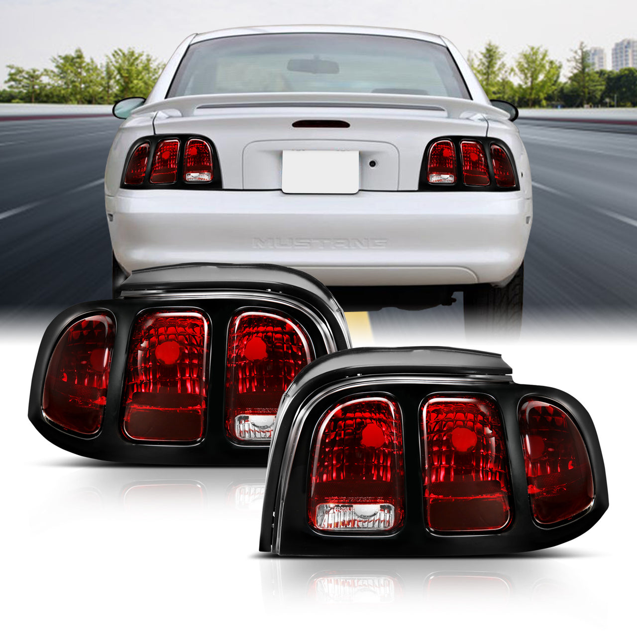 FORD MUSTANG 96-98 TAIL LIGHTS DARK RED (OE STYLE)