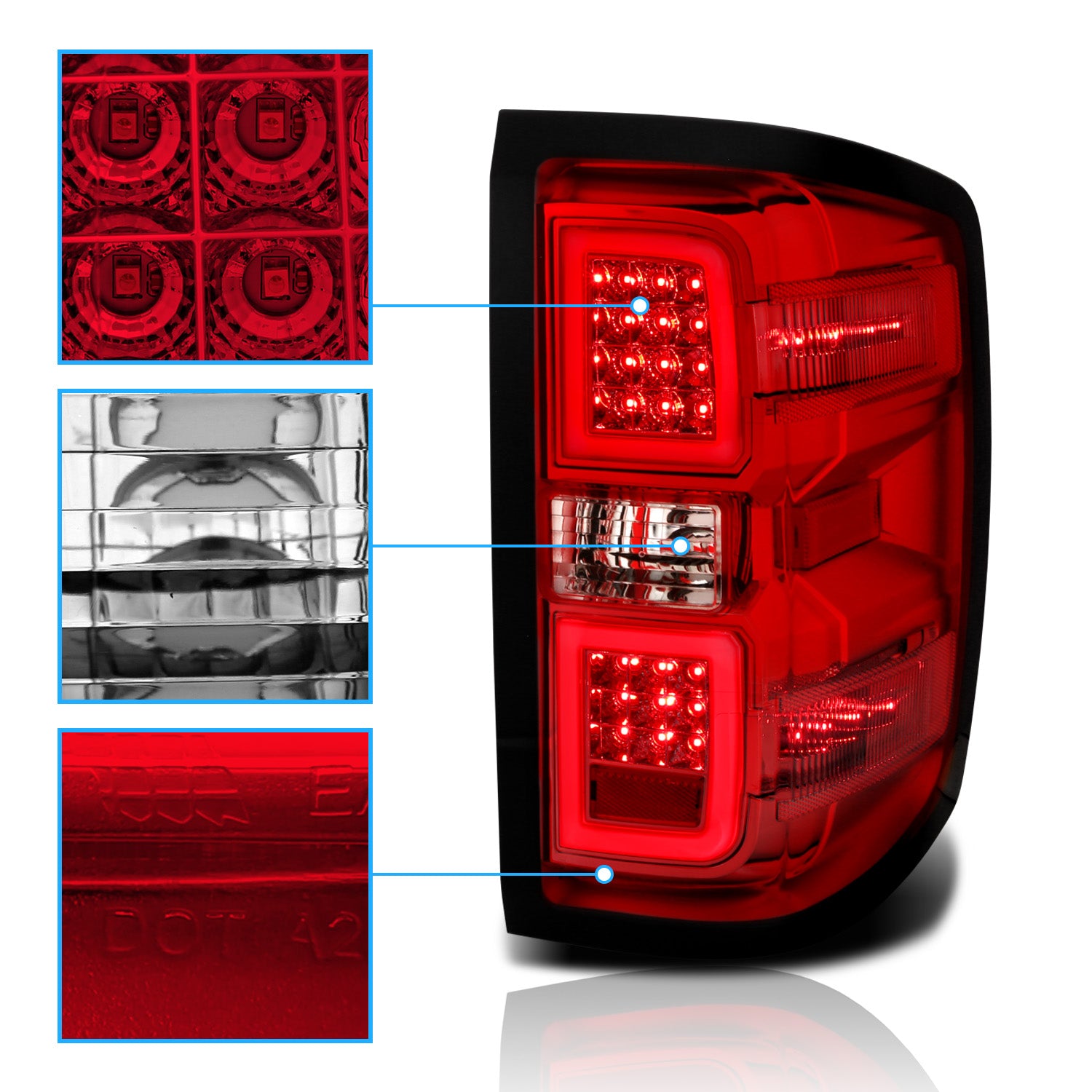 CHEVY SILVERADO 14-17 LED TAIL LIGHTS G4 RED LENS