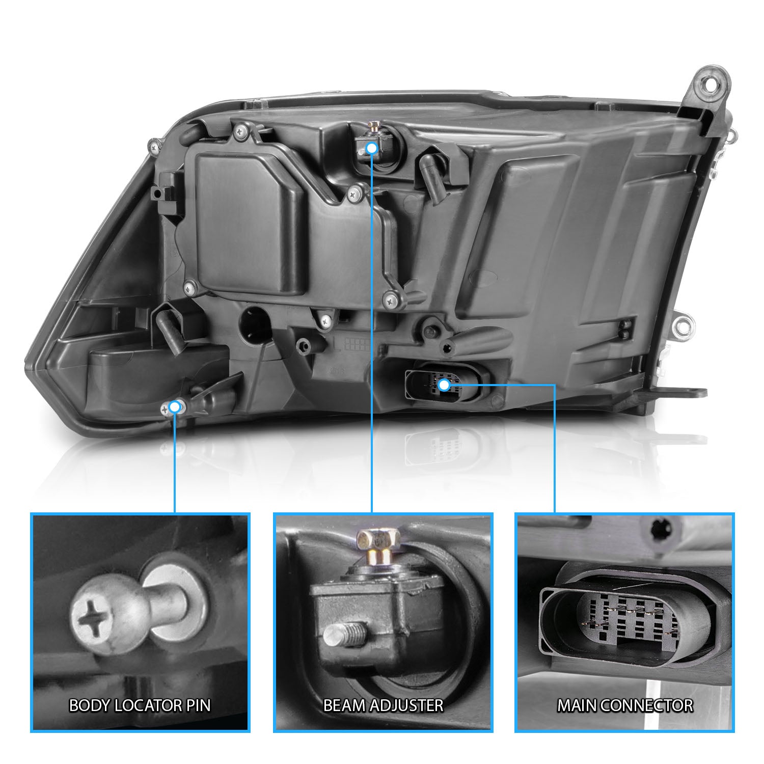 DODGE RAM 09-18 PROJECTOR PLANK STYLE SWITCHBACK H.L BLACK AMBER (OE STYLE) (LIGHT BLACK) (ALL MODEL)