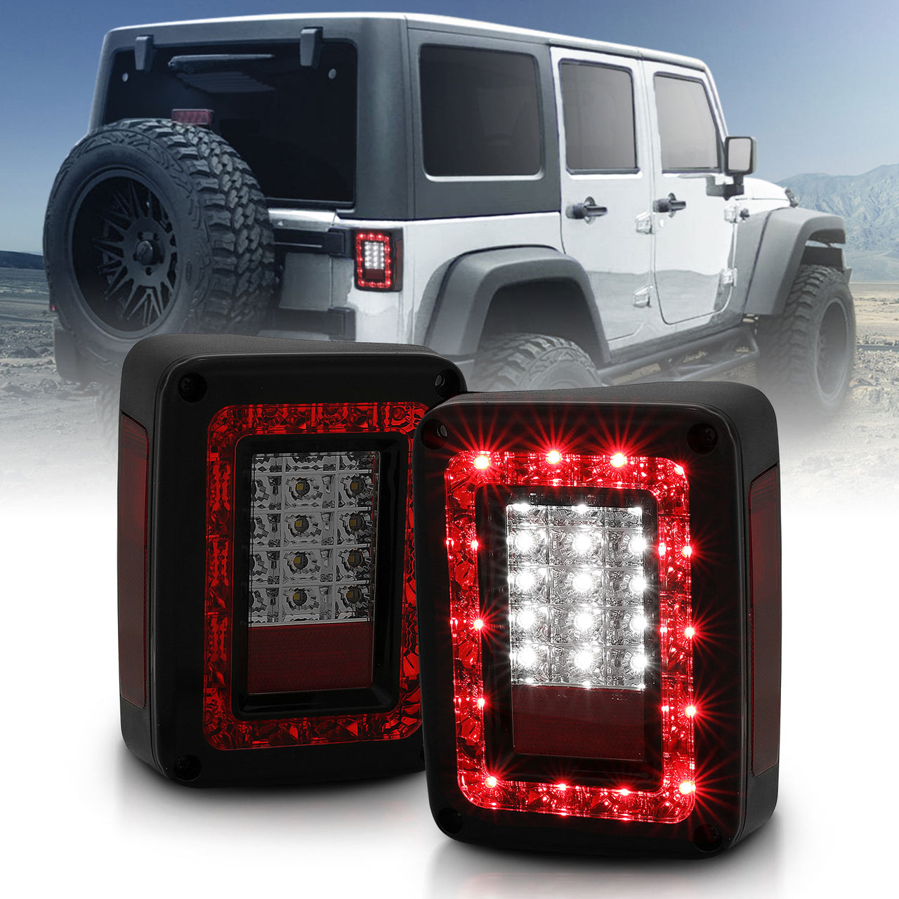 JEEP WRANGLER 07-10 LED TAIL LIGHTS G2 RED/SMOKE
