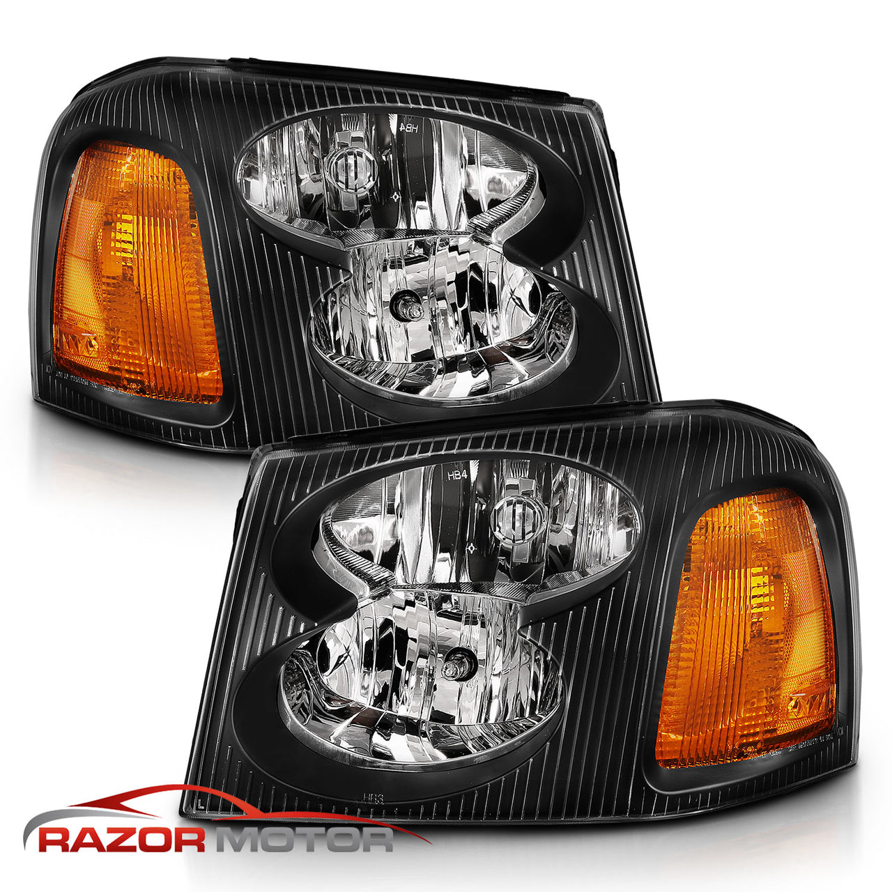 GMC ENVOY 02-09 CRYSTAL HEADLIGHTS BLACK AMBER