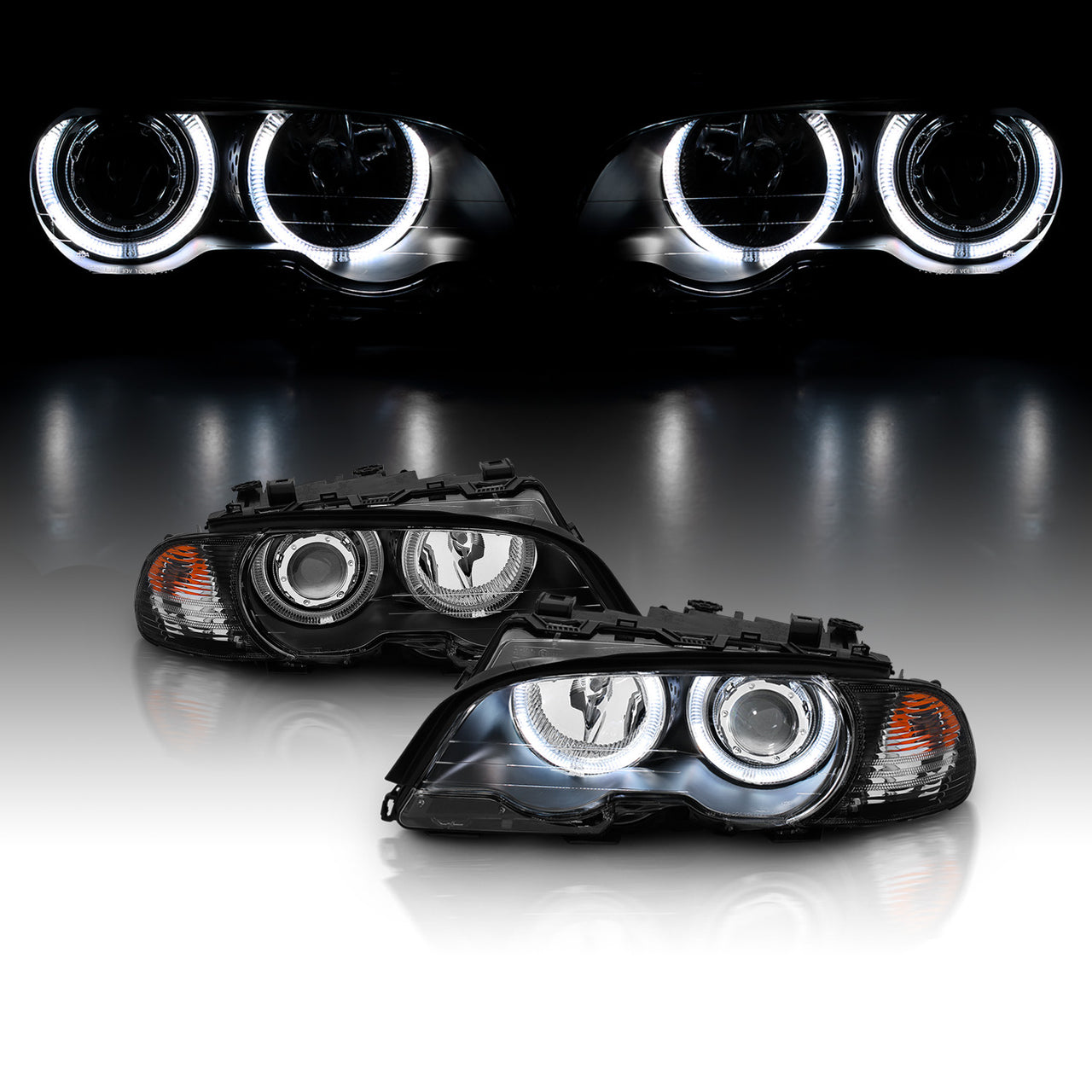 BMW 3 SERIES E46 (M3) 99-01 2DR PROJECTOR HEADLIGHTS W/ CORNER LIGHTS HALO BLACK CLEAR