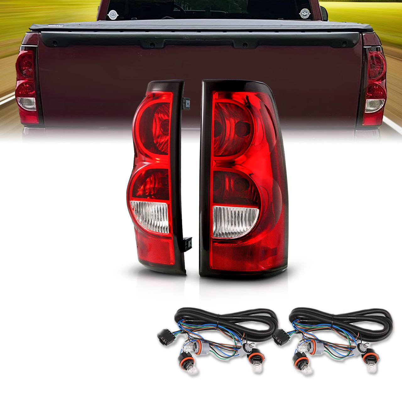 CHEVY SILVERADO 04-07 TAIL LIGHTS RED/CLEAR (BLACK RIM) (OE REPLACEMENT)