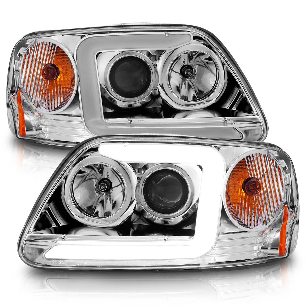 FORD F-150 97-04 (01-04: XL/XLT/LARIAT MODEL: W/O STX OR HERITAGE EDITION) PROJECTOR HEADLIGHTS CHROME AMBER (C LIGHT BAR)