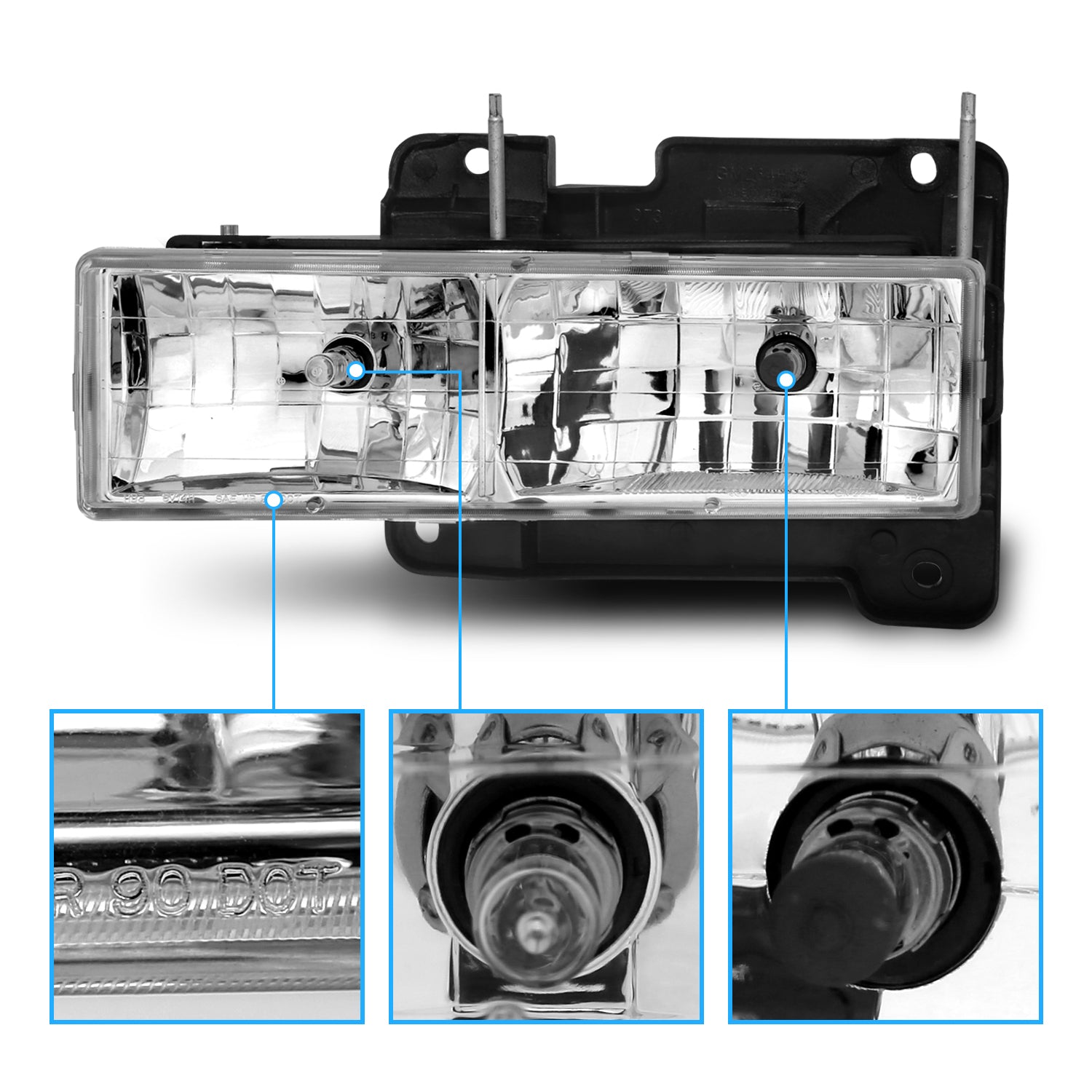 CHEVY FULLSIZE 88-98 CRYSTAL HEADLIGHTS CLEAR W/ BULB