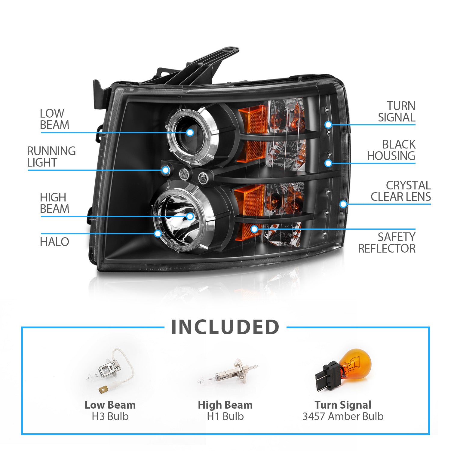 CHEVY SILVERADO 07-13 PROJECTOR HEADLIGHTS BLACK CLEAR