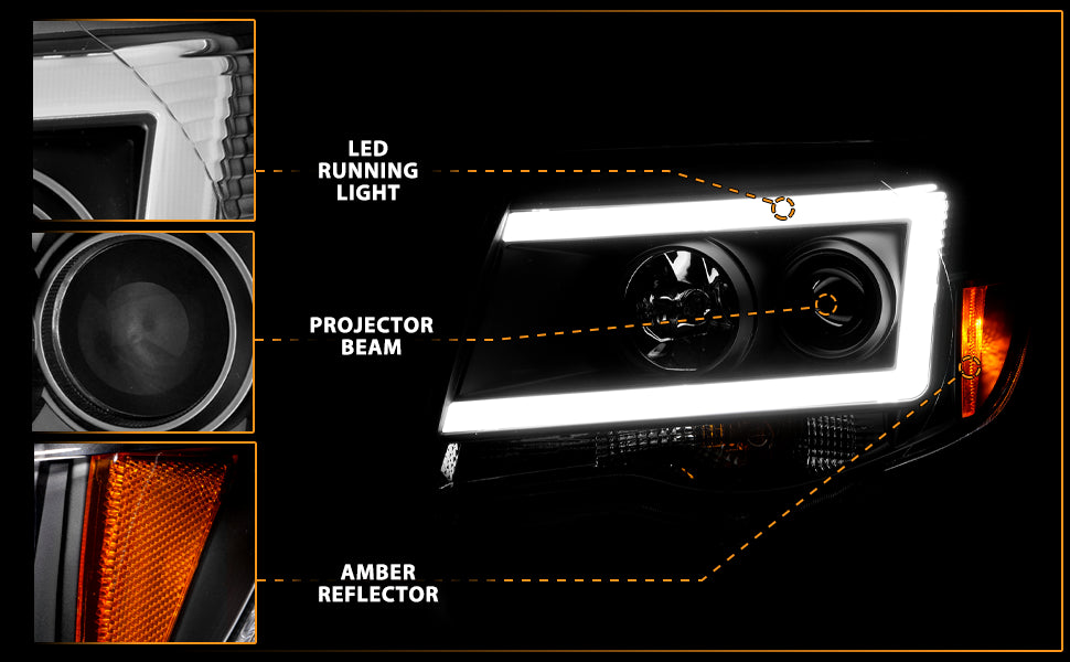 TOYOTA TACOMA 05-11 PROJECTOR LIGHT BAR STYLE HEADLIGHTS BLACK CLEAR AMBER  (W/ C LIGHT BAR)