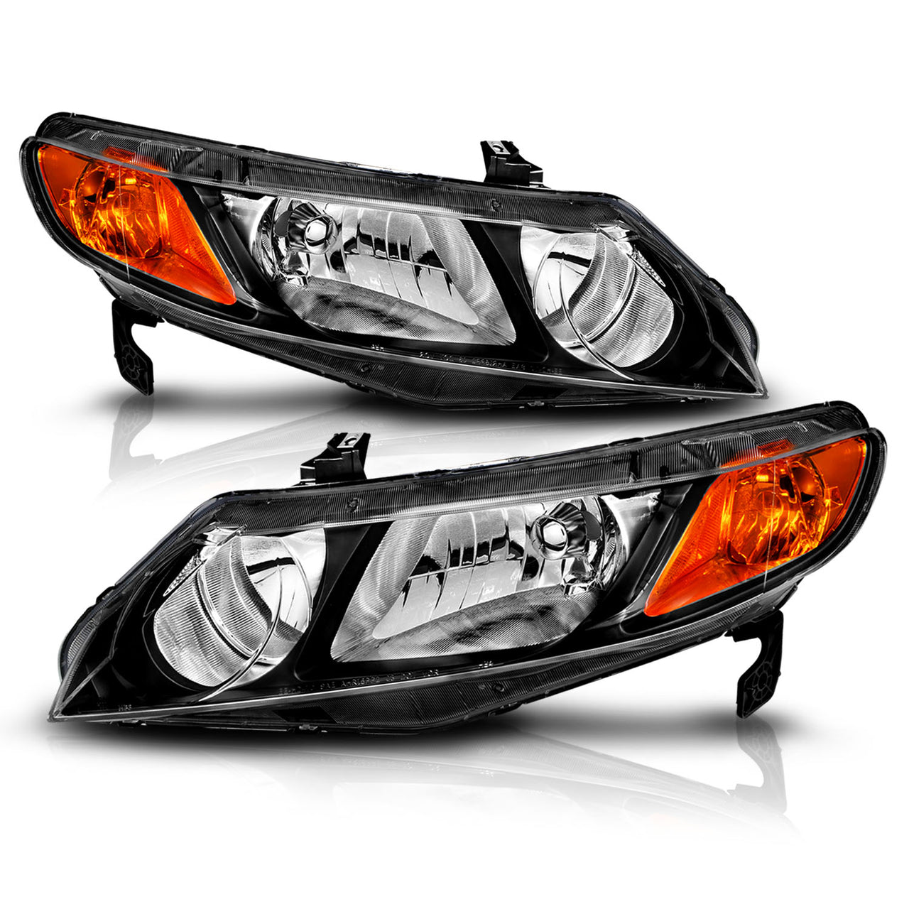HONDA CIVIC 06-11 HEADLIGHTS 4DR BLACK AMBER (OE REPLACEMENT)