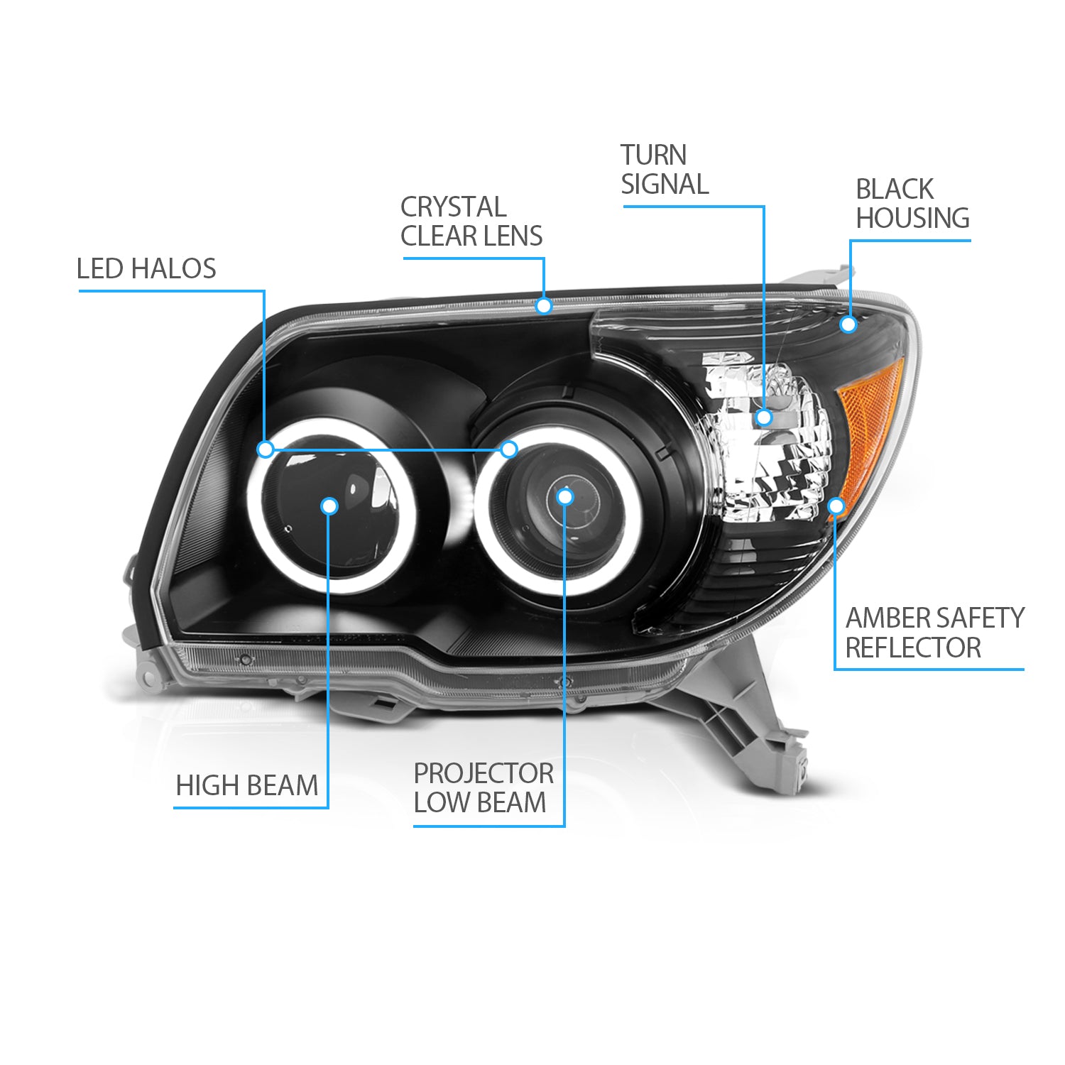 TOYOTA 4 RUNNER 06-09 PROJECTOR HEADLIGHTS BLACK CLEAR (RX HALO) AMBER