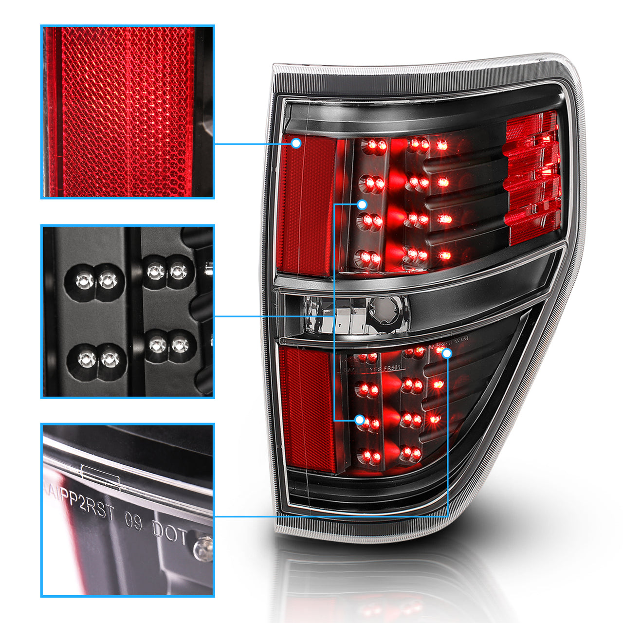 FORD F-150 09-13 LED TAIL LIGHTS BLACK