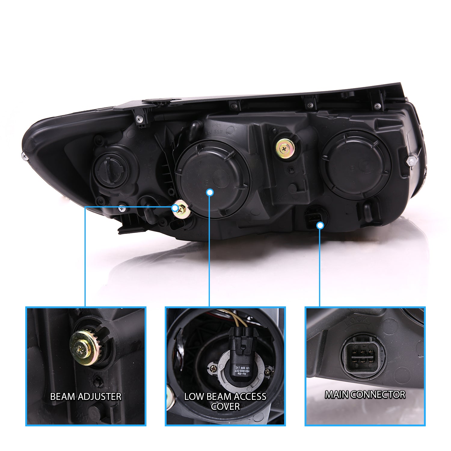 HYUNDAI SANTA FE PROJECTOR HEADLIGHTS BLACK AMBER (ONLY FITS MODELS BEFORE 7/11/2007)