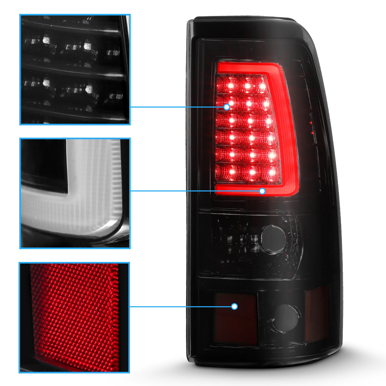 CHEVY SILVERADO 03-07 (1500/2500 SERIES 2003 & 1500/2500/3500 SRW SERIES LED TAIL LIGHTS BLACK HOUSING SMOKE LENS W/ C LIGHT BAR (3 HOLE)