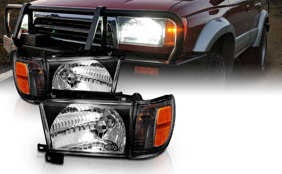 TOYOTA 4 RUNNER 99-02 HEADLIGHTS W/ CORNER LIGHTS BLACK AMBER