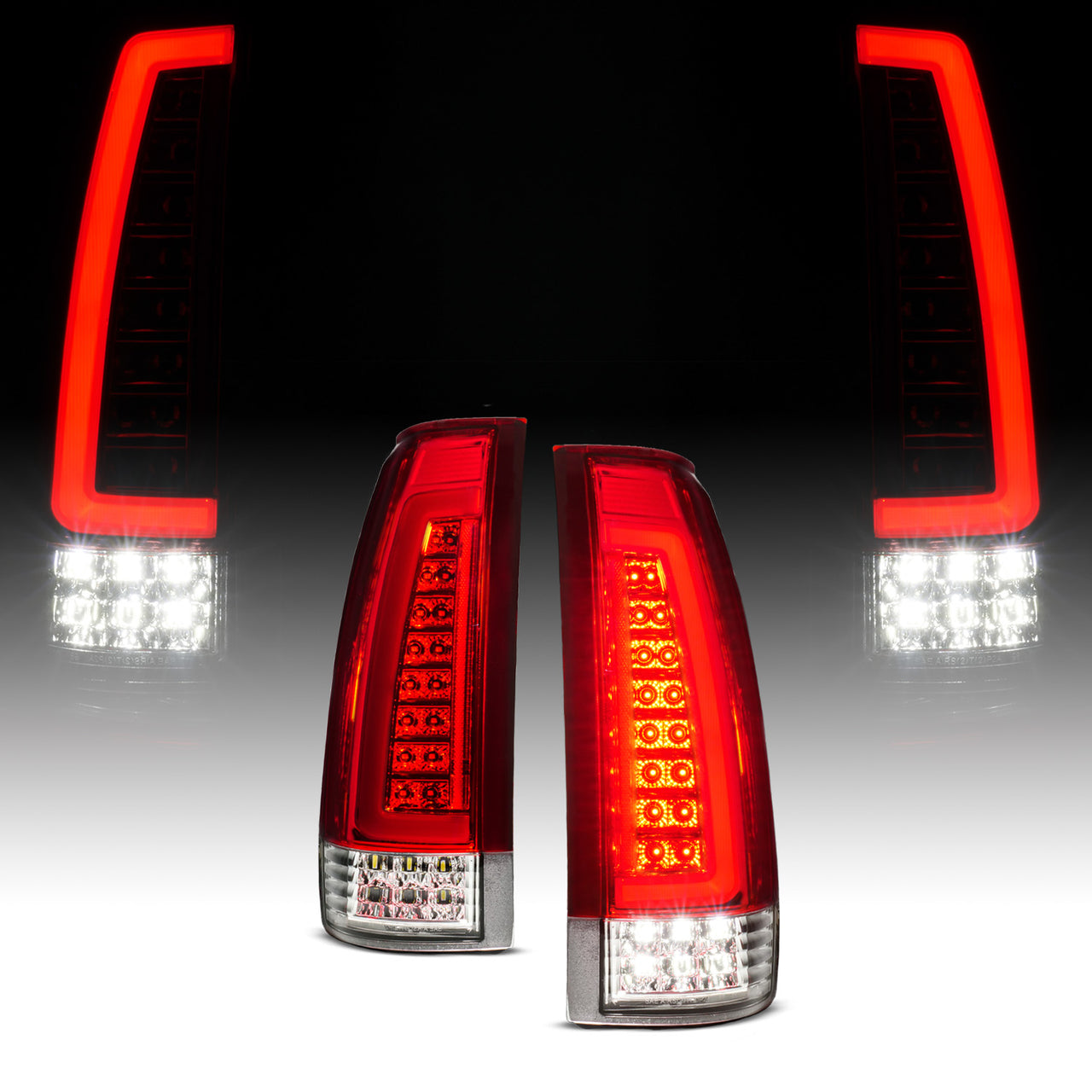 CHEVY /GMC C/K 1500/2500/3500 88-99, SUBURBAN/YUKON 92-00, TAHOE 94-00, BLAZER 92-94, CADILLAC ESCALADE 99-00 LED TAIL LIGHTS RED/CLEAR LENS (SEQUENTIAL SIGNAL)