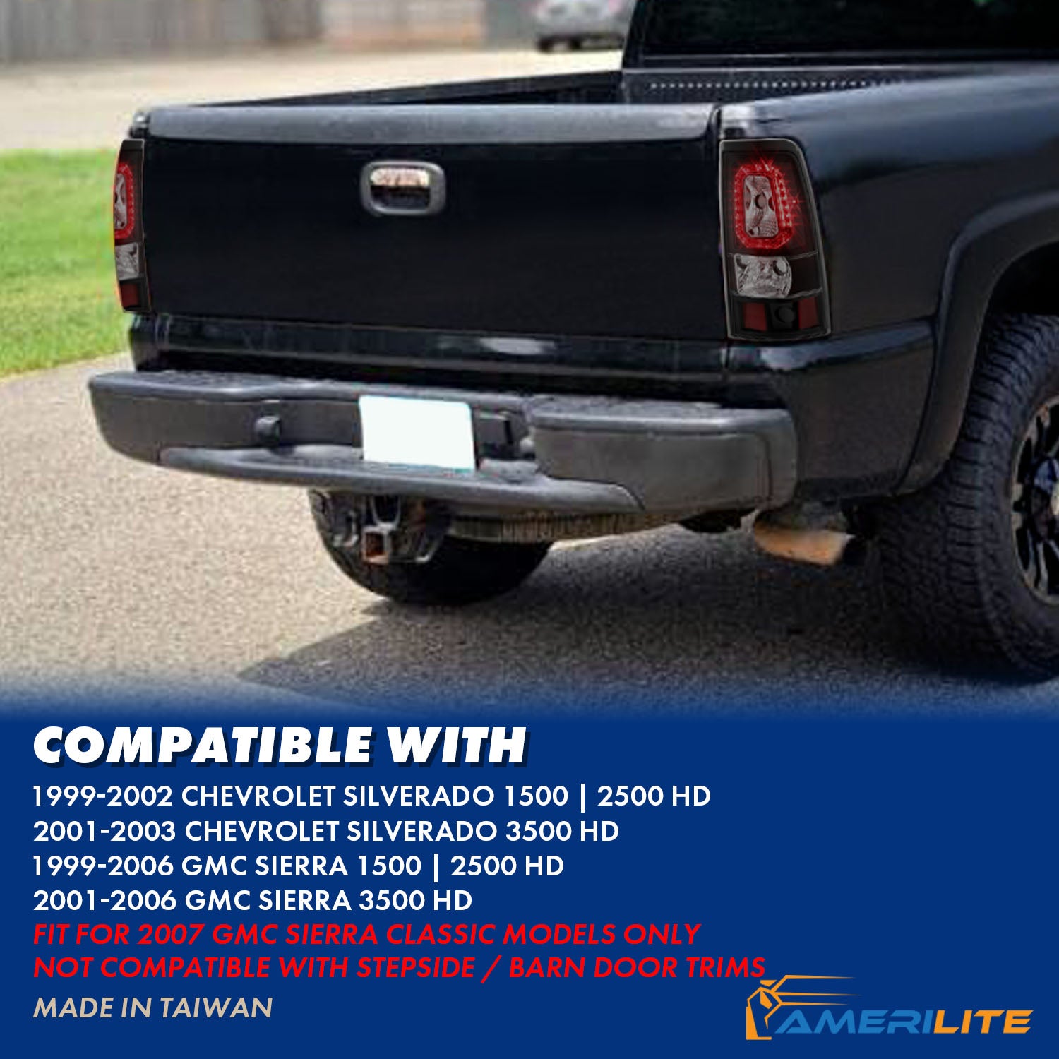 GMC SIERRA 99-07/CHEVY SILVERADO 99-03 (1500/2500 SERIES 99-02 & 3500 SERIES 2003) LED TAIL LIGHTS RED COLOR LIGHT BAR BLACK HOUSING SMOKE LENS (3 HOLE)