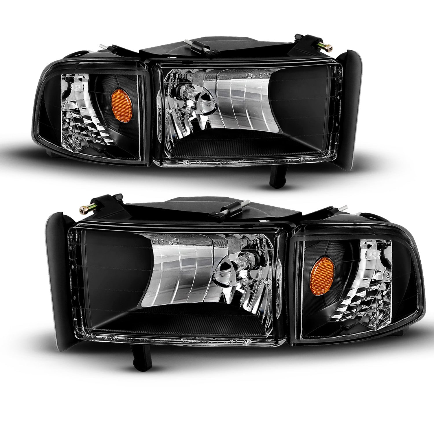 DODGE RAM 94-01 CRYSTAL HEADLIGHTS BLACK AMBER W/ CORNER LIGHTS