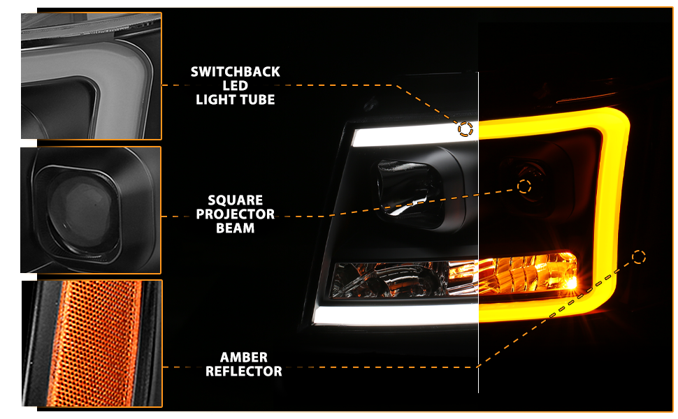 CHEVY TAHOE/SUBURBAN/AVALANCHE 07 PROJECTOR HEADLIGHTS G3 BLACK CLEAR AMBER