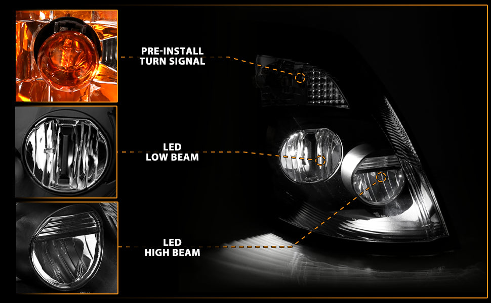 VOLVO VNX/VLN  15-16  LED H.L BLACK AMBER  (RIGHT) (VNX 300,430, 630/VNL 300,430,630,670,730,780)