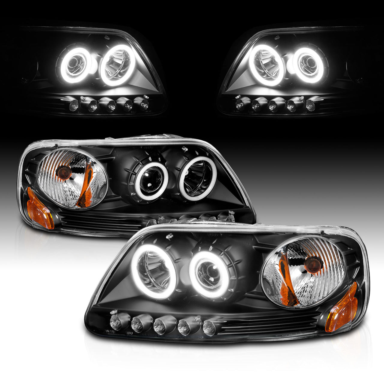 FORD F-150 97-04 (01-04: XL/XLT/LARIAT MODEL: W/O STX OR HERITAGE EDITION) PROJECTOR HEADLIGHTS HALO LED BLACK CLEAR AMBER (RX HALO)