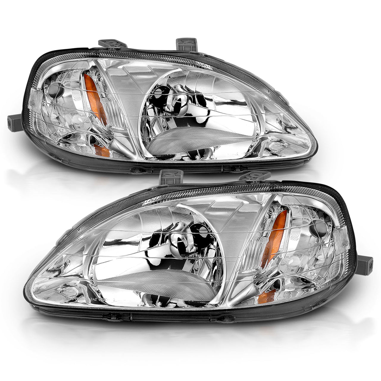 HONDA CIVIC 99-00 CRYSTAL HEADLIGHTS CHROME AMBER