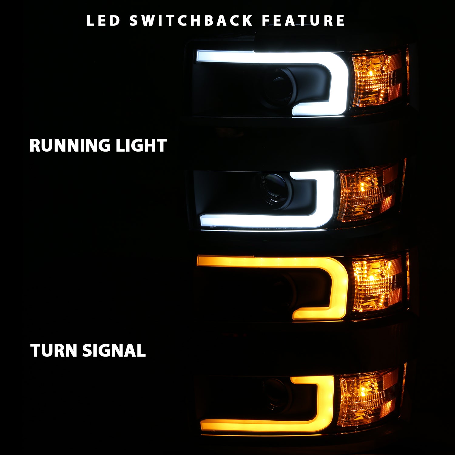 CHEVY SILVERADO 2500HD/3500HD 15-17 PROJECTOR LIGHT BAR STYLE SWITCHBACK HEADLIGHTS BLACK AMBER (CHROME RIM)