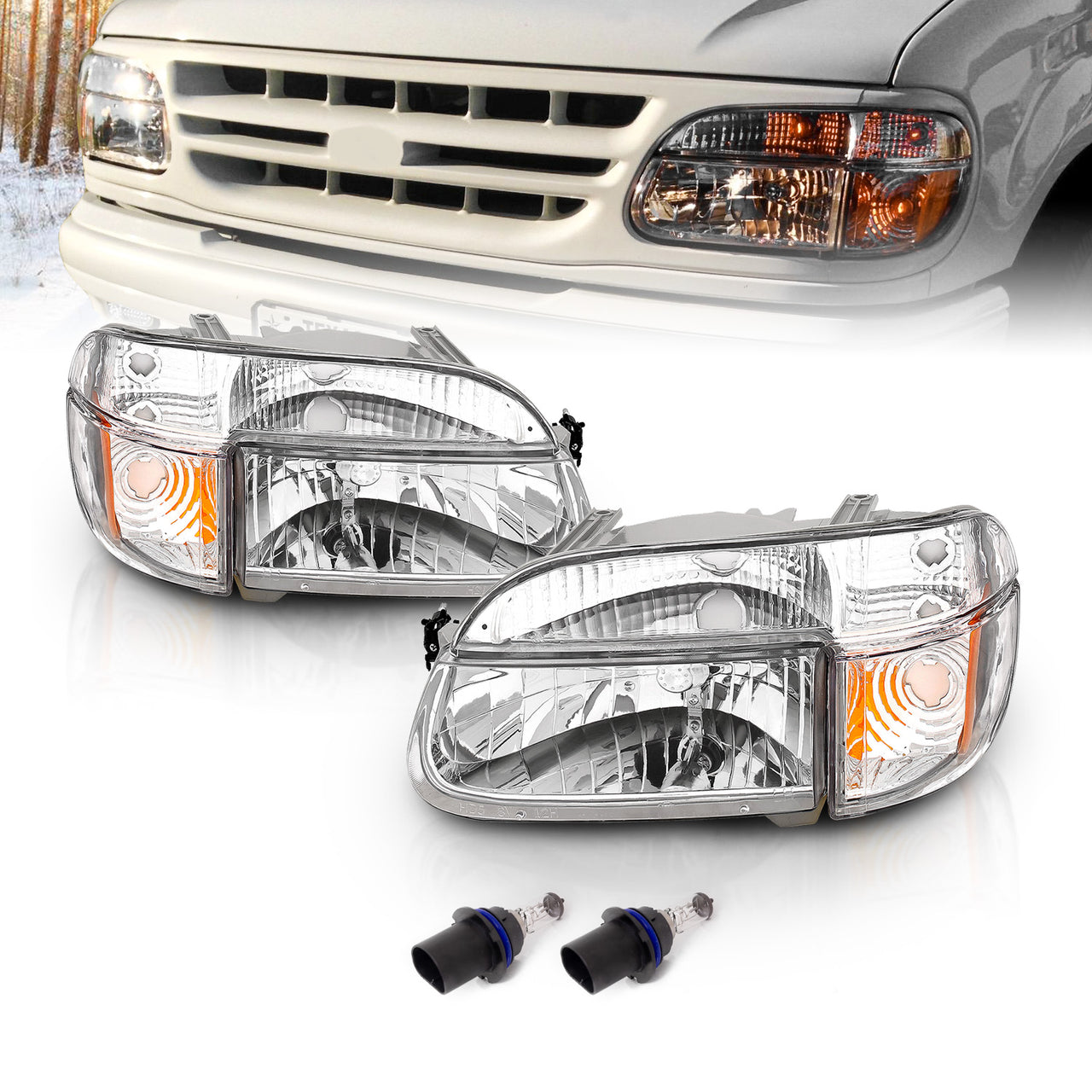 FORD EXPLORER 95-01 CRYSTAL HEADLIGHTS CHROME AMBER
