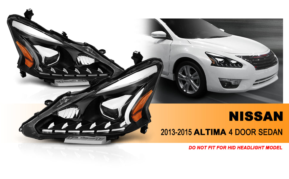 NISSAN ALTIMA 13-15 4DR PROJECTOR LIGHT BAR STYLE HEADLIGHTS BLACK CLEAR AMBER