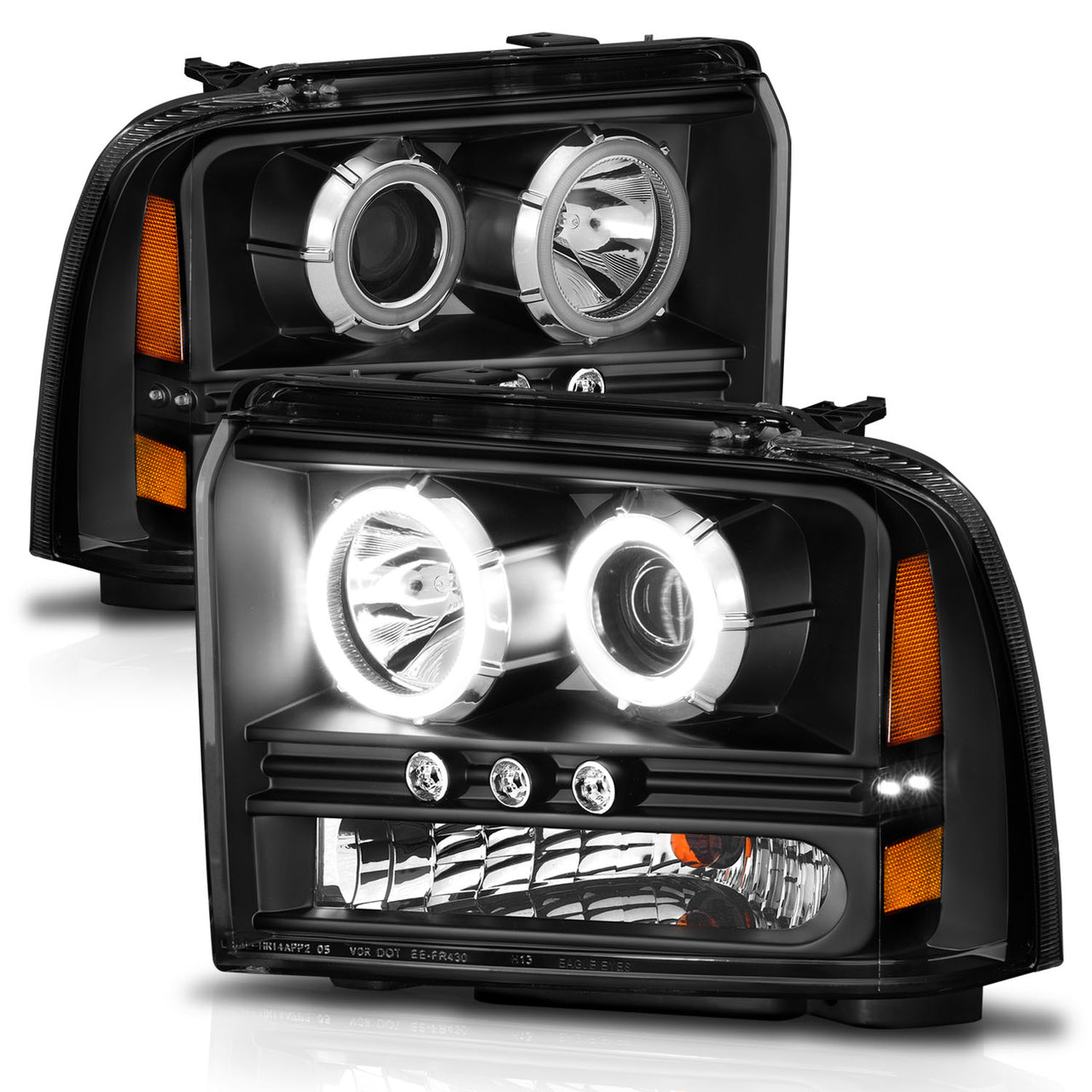 FORD F-250/350/450/550 SUPERDUTY 05-07/EXCURSION 2005 PROJECTOR HEADLIGHTS BLACK CLEAR W/ LED STRIP (SMD LED) 1PC