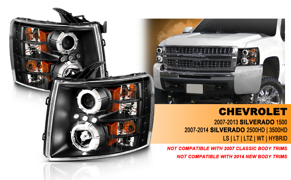 CHEVY SILVERADO 07-13 PROJECTOR HEADLIGHTS BLACK CLEAR