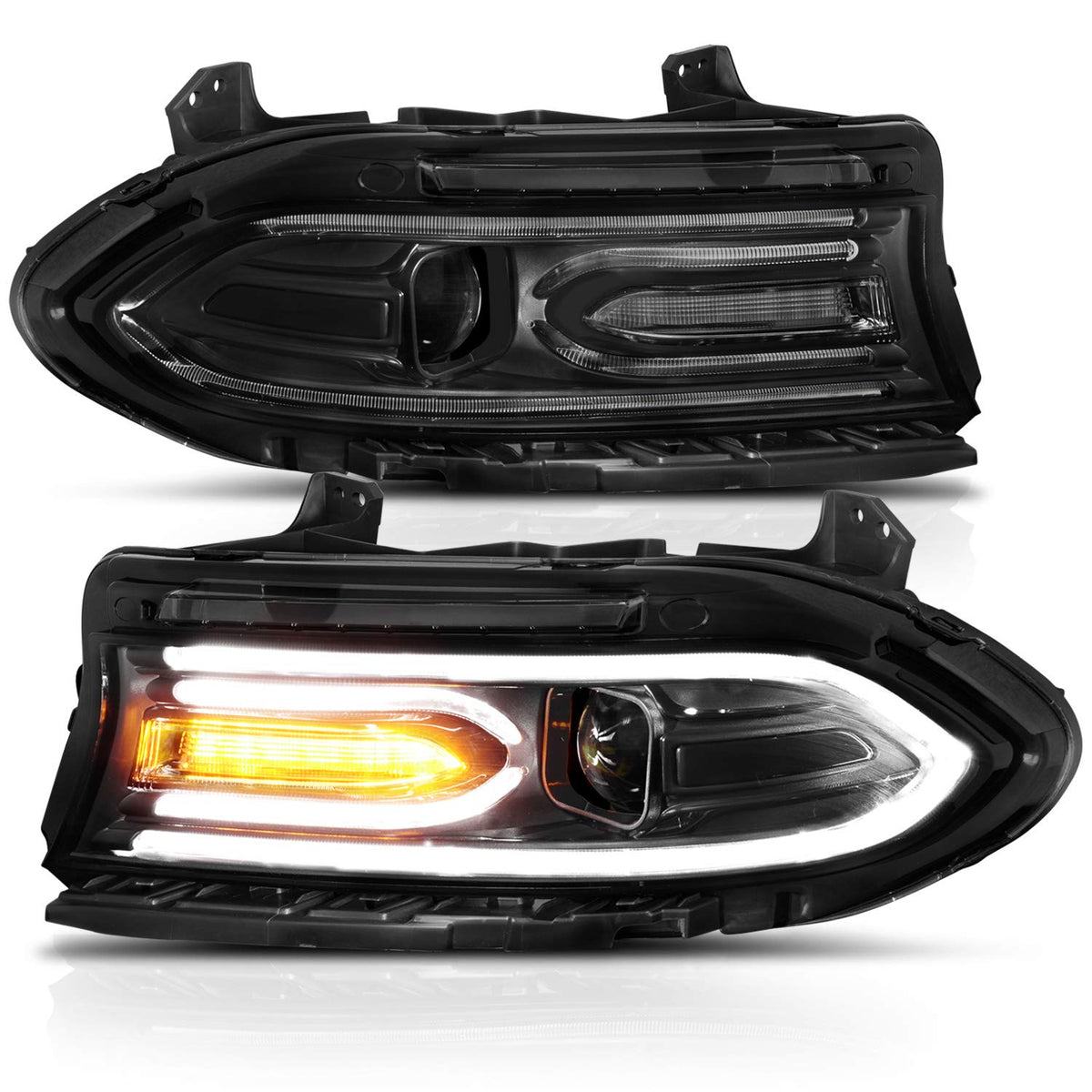 DODGE CHARGER 15-22 PROJECTOR LIGHT BAR STYLE HEADLIGHTS BLACK CLEAR