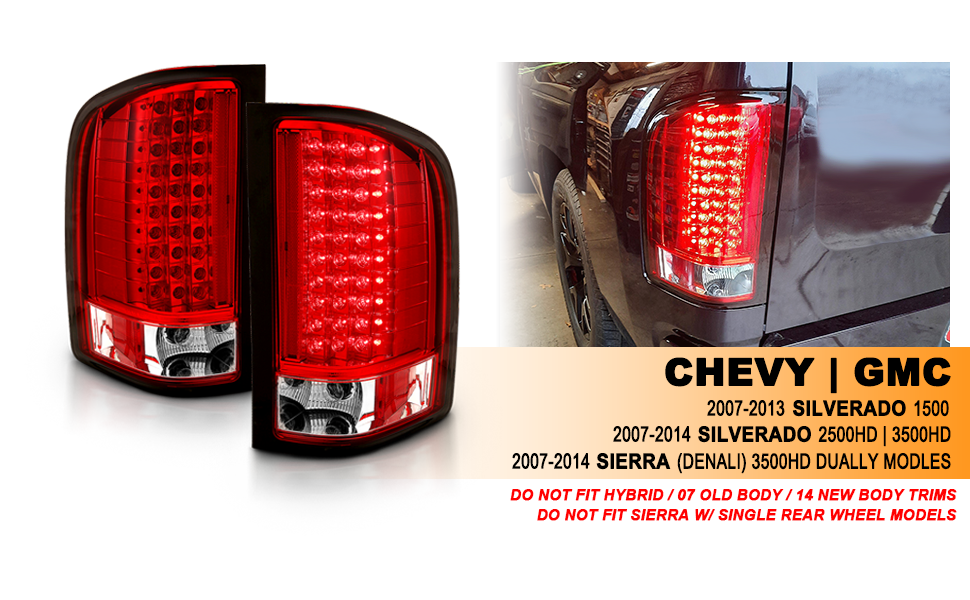 CHEVY SILVERADO 1500 07-13/2500HD/3500HD 07-14 LED TAIL LIGHTS RED/CLEAR