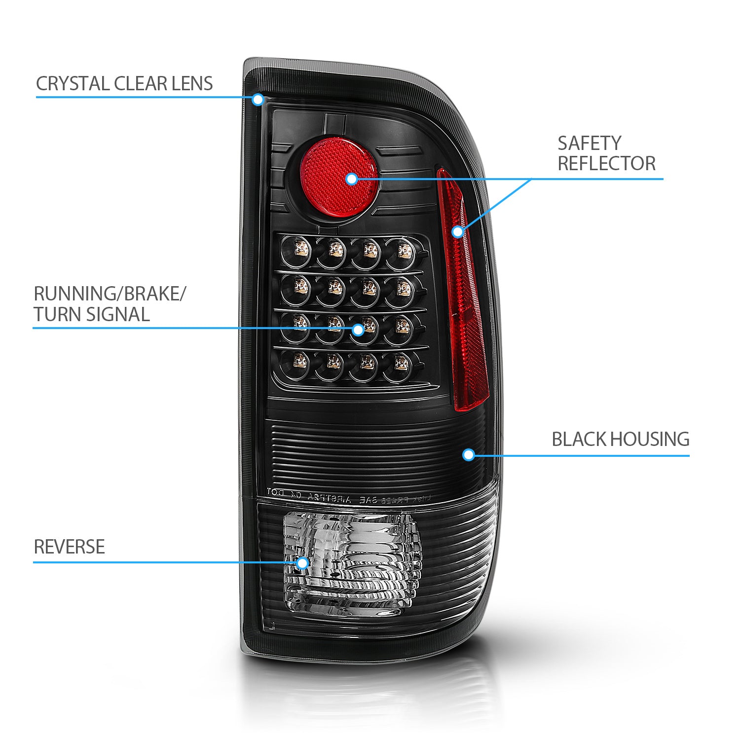 FORD F-150/F250 97-04 STYLESIDE/SUPER DUTY 99-07 LED TAILLIGHTS  BLACK HOUSING CLEAR LENS  REFLECTOR