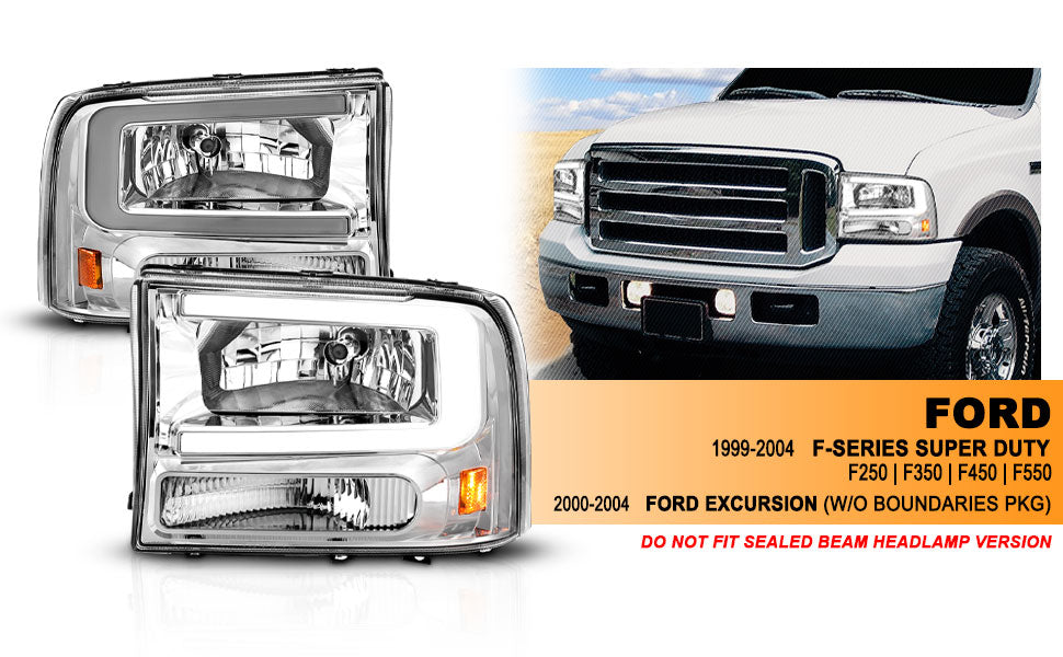 FORD EXCURSION 00-04/SUPER DUTY 99-04  HEADLIGHTS CHROME AMBER (W/ C LIGHT BAR)