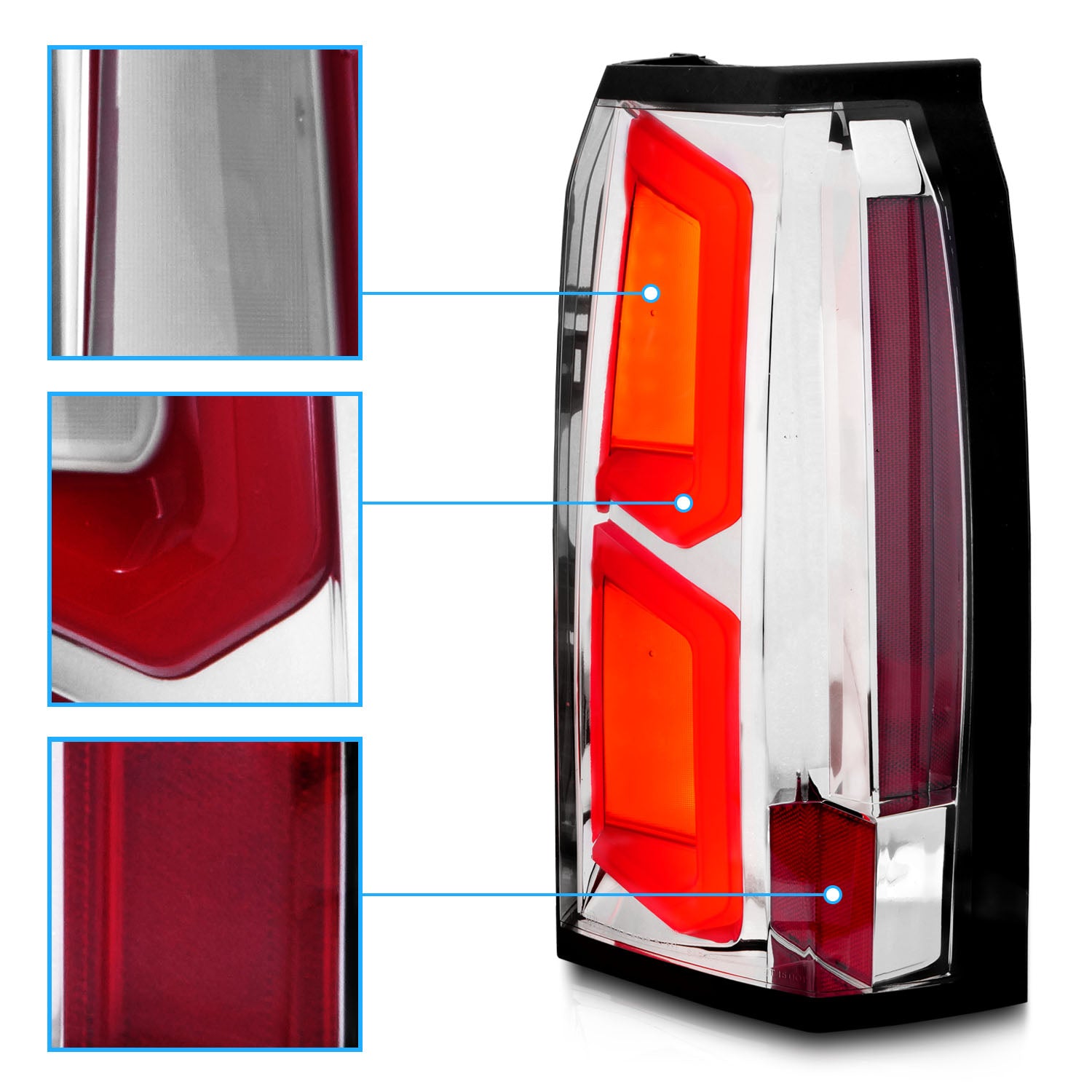 CHEVY TAHOE/SUBURBAN 15-17 LED TAIL LIGHTS ALL CHROME W/ C-LIGHT BAR