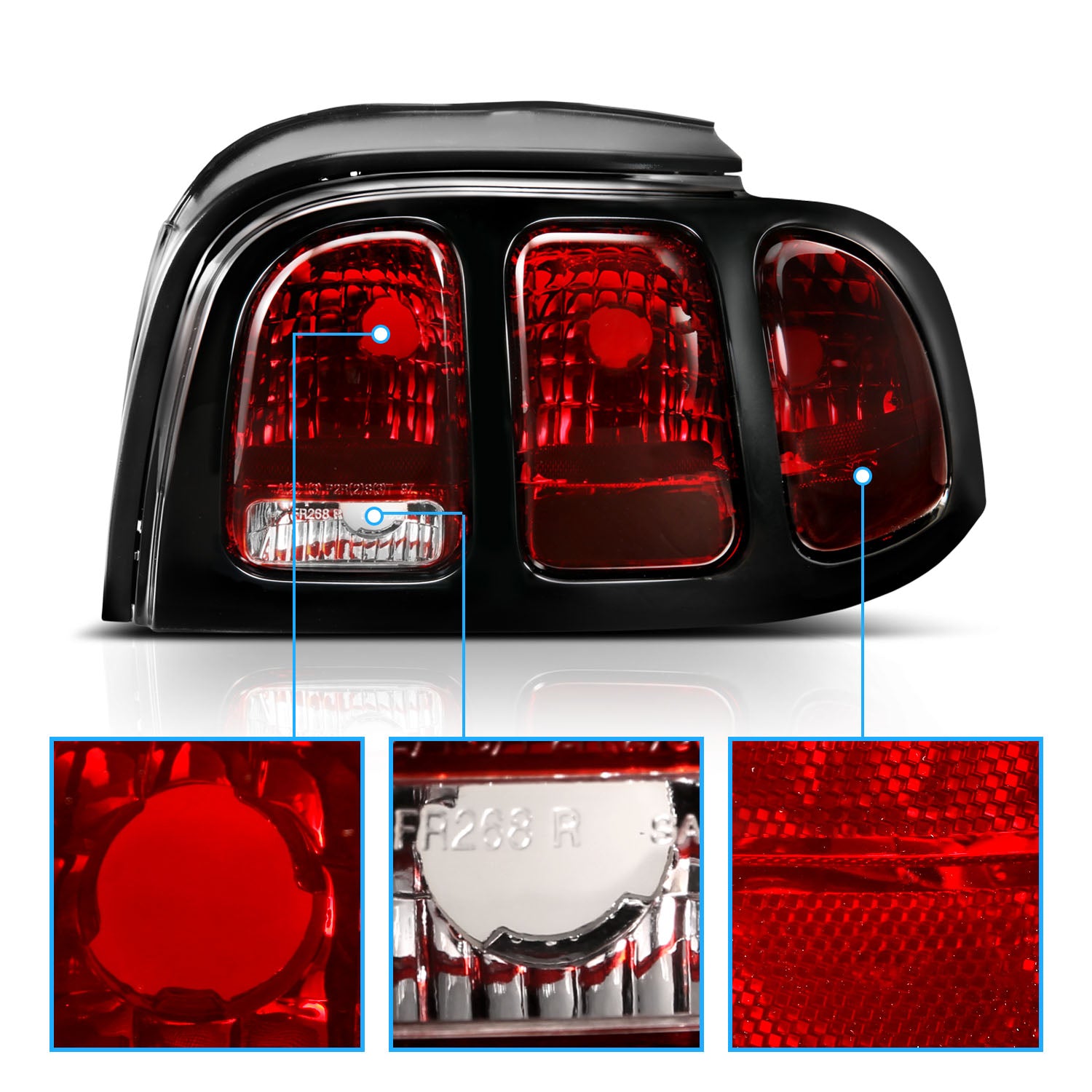 FORD MUSTANG 96-98 TAIL LIGHTS DARK RED (OE STYLE)