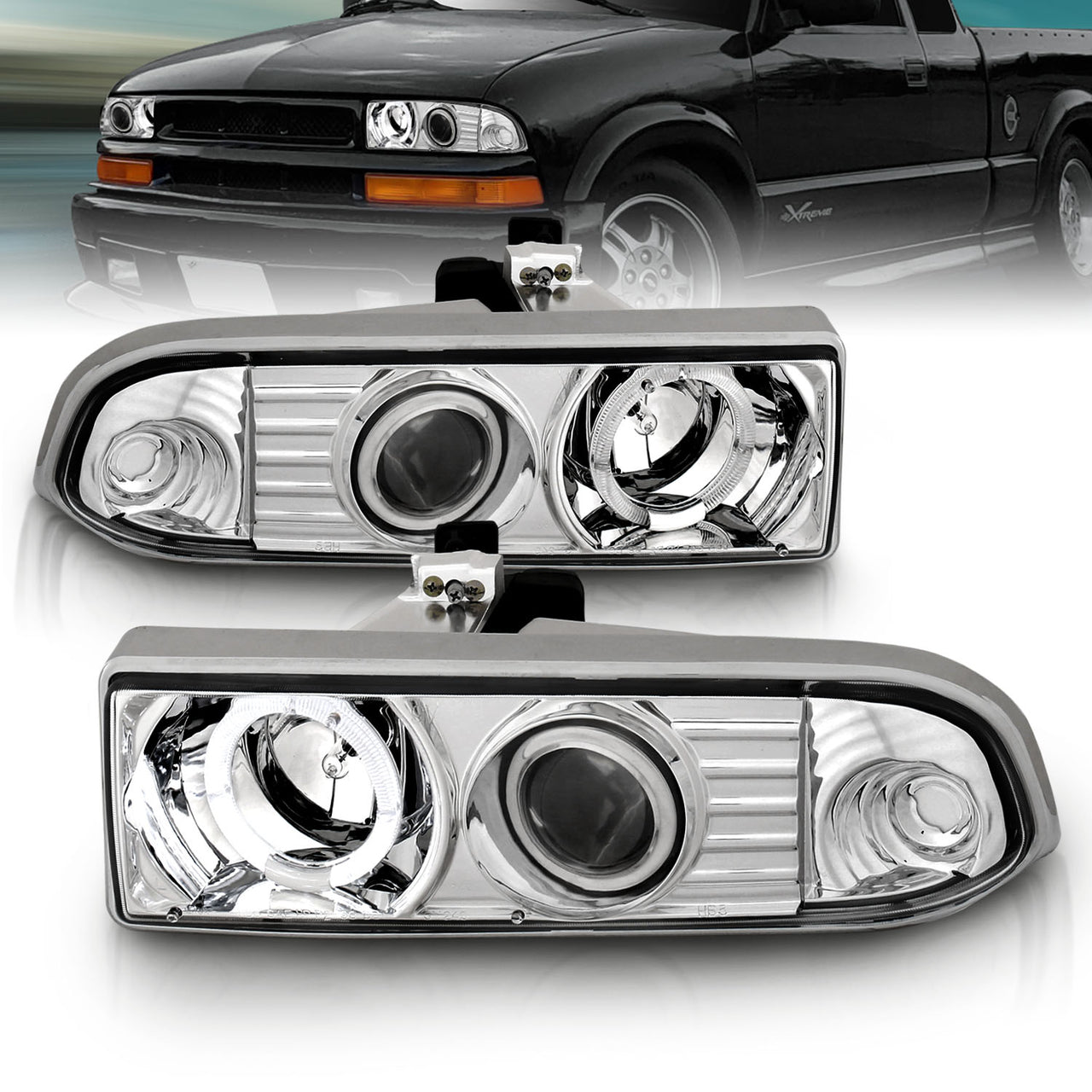 CHEVY S10/BLAZER 98-04 PROJECTOR HEADLIGHTS HALO CHROME CLEAR