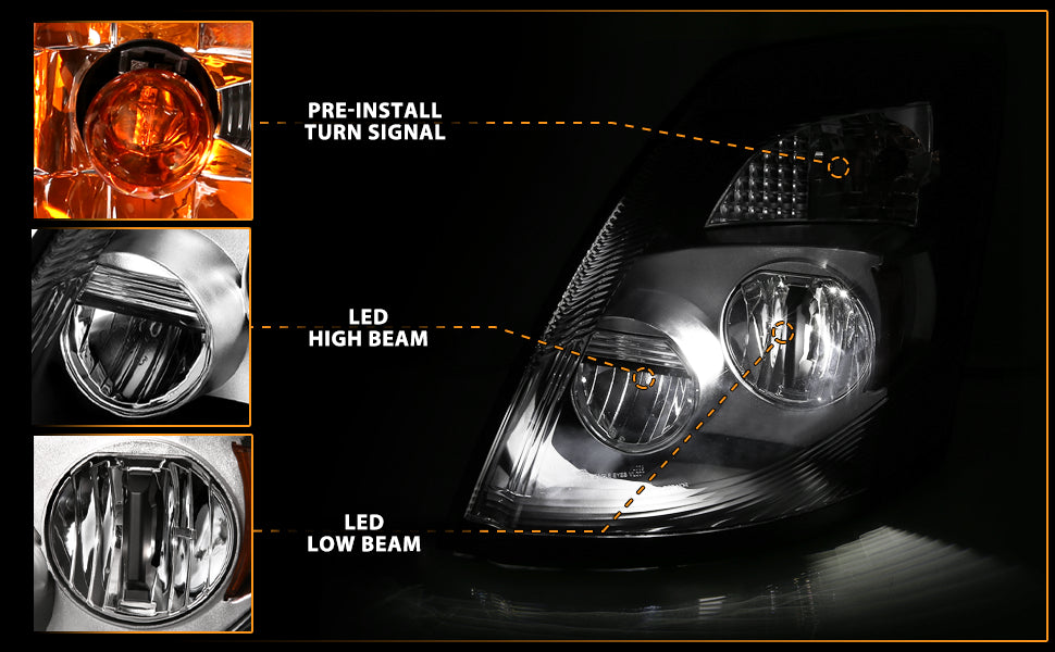 VOLVO VNX/VLN  15-16  LED H.L CHROME AMBER  (LEFT) (VNX 300,430, 630/VNL 300,430,630,670,730,780)