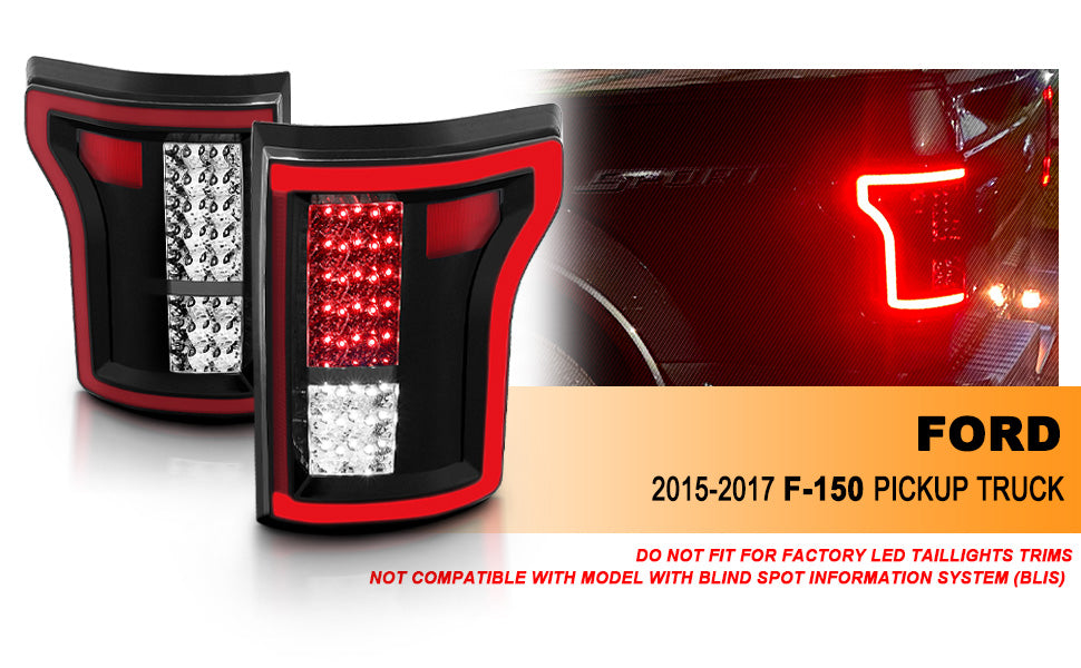 FORD F-150 15-17 LED TAIL LIGHTS BLACK/CHROME (NON-BLIS ONLY)